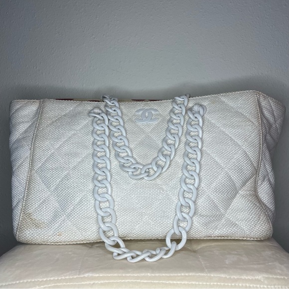 CHANEL, Bags, Chanel Quilted Offwhite Color Chain Beach Tote Bag